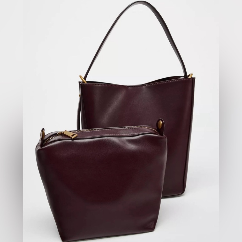 Burgundy Leather Medium Bucket Bag